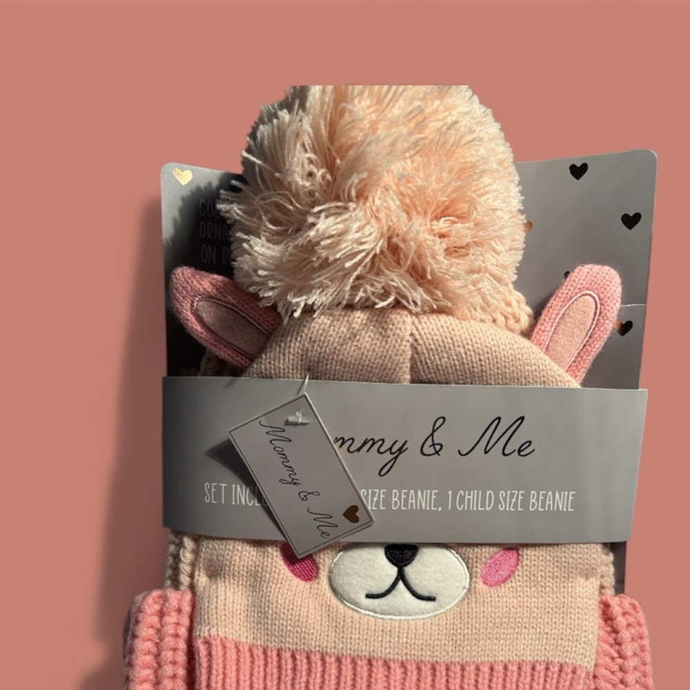 Adorable Pink Bunny Beanie Set for Kids Mommy & Me